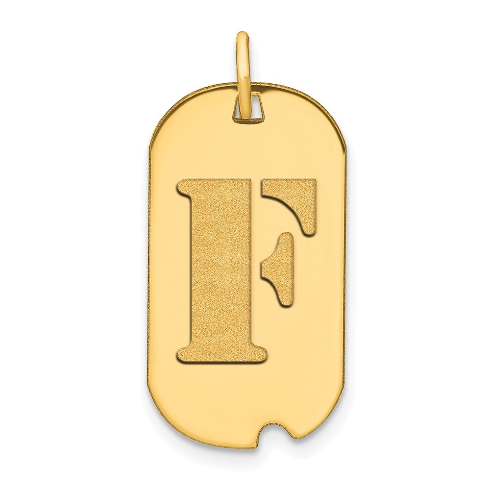 14K Gelbgold polierter Dog-Tag-Anhänger mit Initiale „F“
