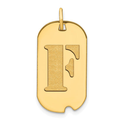 14K Gelbgold polierter Dog-Tag-Anhänger mit Initiale „F“