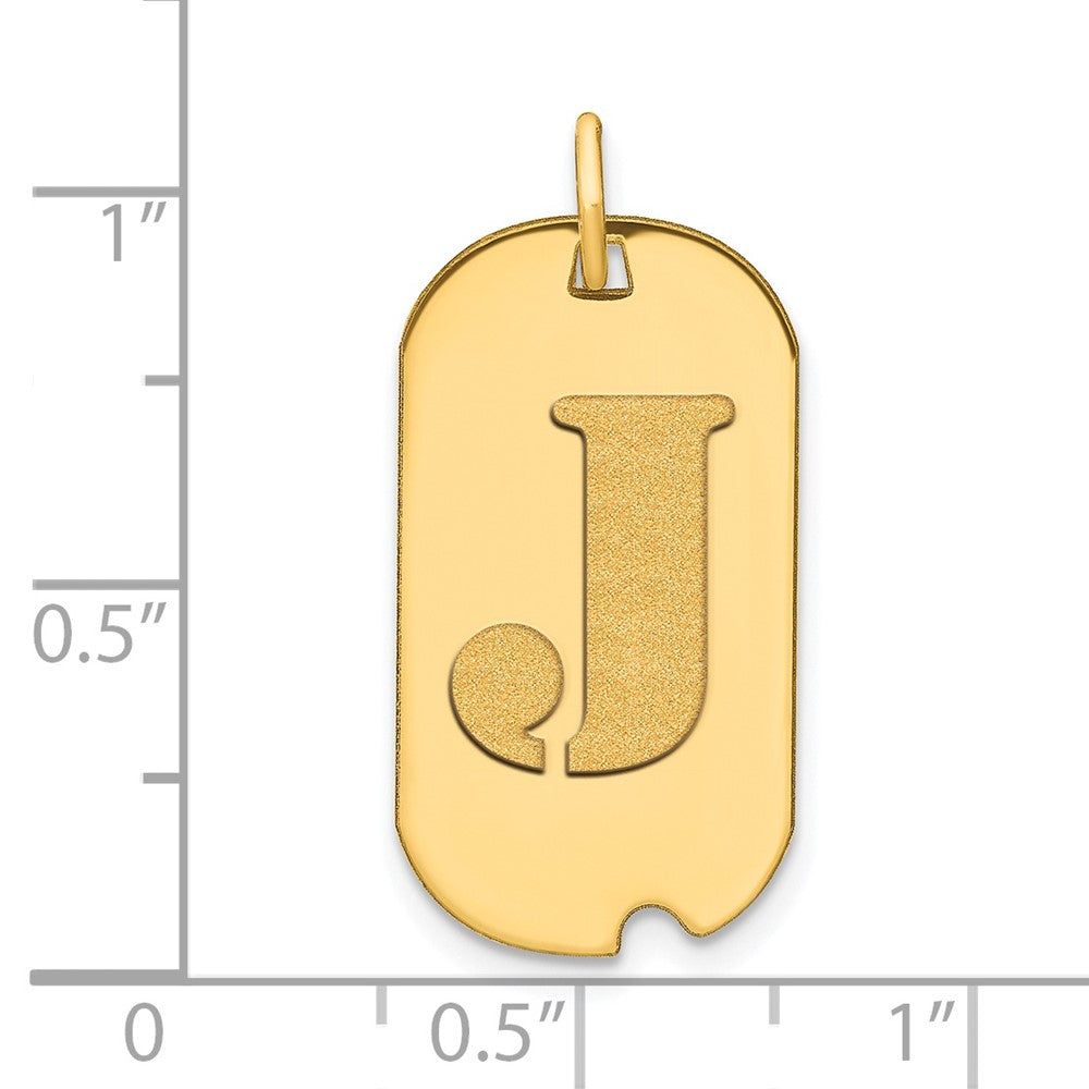 14K Gelbgold polierter Buchstabe-J-Initial-Hundemarken-Anhänger