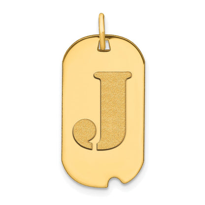14K Gelbgold polierter Buchstabe-J-Initial-Hundemarken-Anhänger
