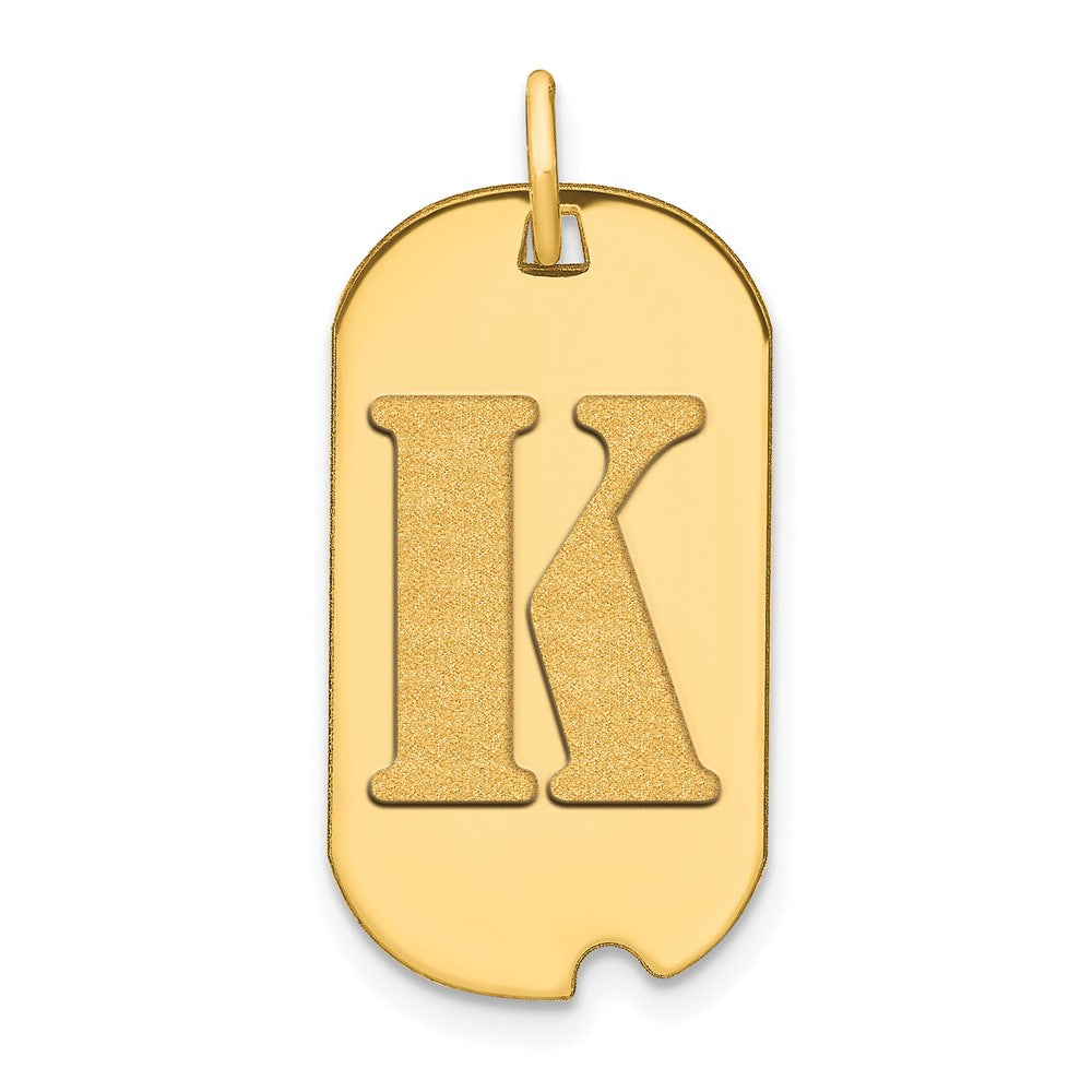 14K Gelbgold Polierter Buchstabe K Initial-Hundemarken-Anhänger