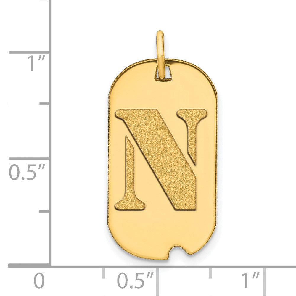 14K Gelbgold Polierter Buchstabe N Initial-Dog-Tag-Anhänger