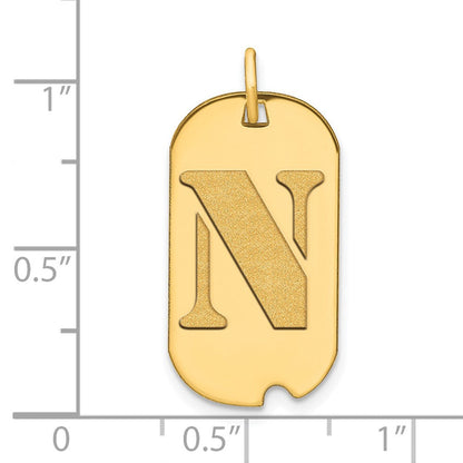14K Gelbgold Polierter Buchstabe N Initial-Dog-Tag-Anhänger