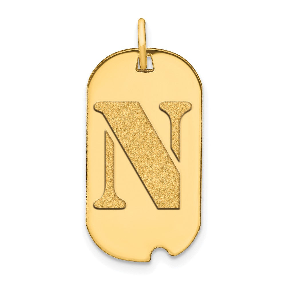 14K Gelbgold Polierter Buchstabe N Initial-Dog-Tag-Anhänger