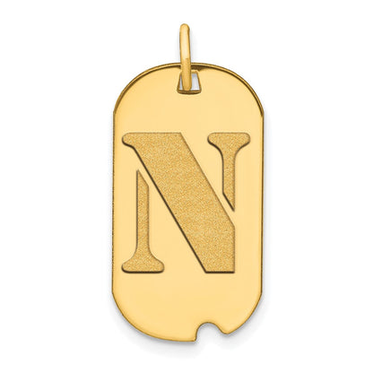 14K Gelbgold Polierter Buchstabe N Initial-Dog-Tag-Anhänger