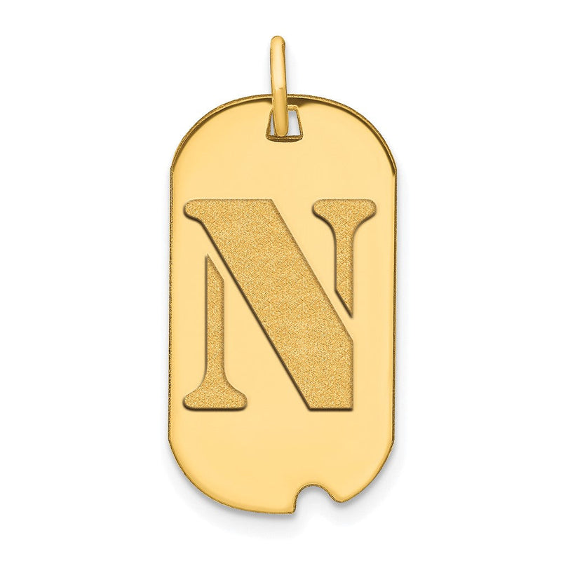 14K Gelbgold Polierter Buchstabe N Initial-Dog-Tag-Anhänger