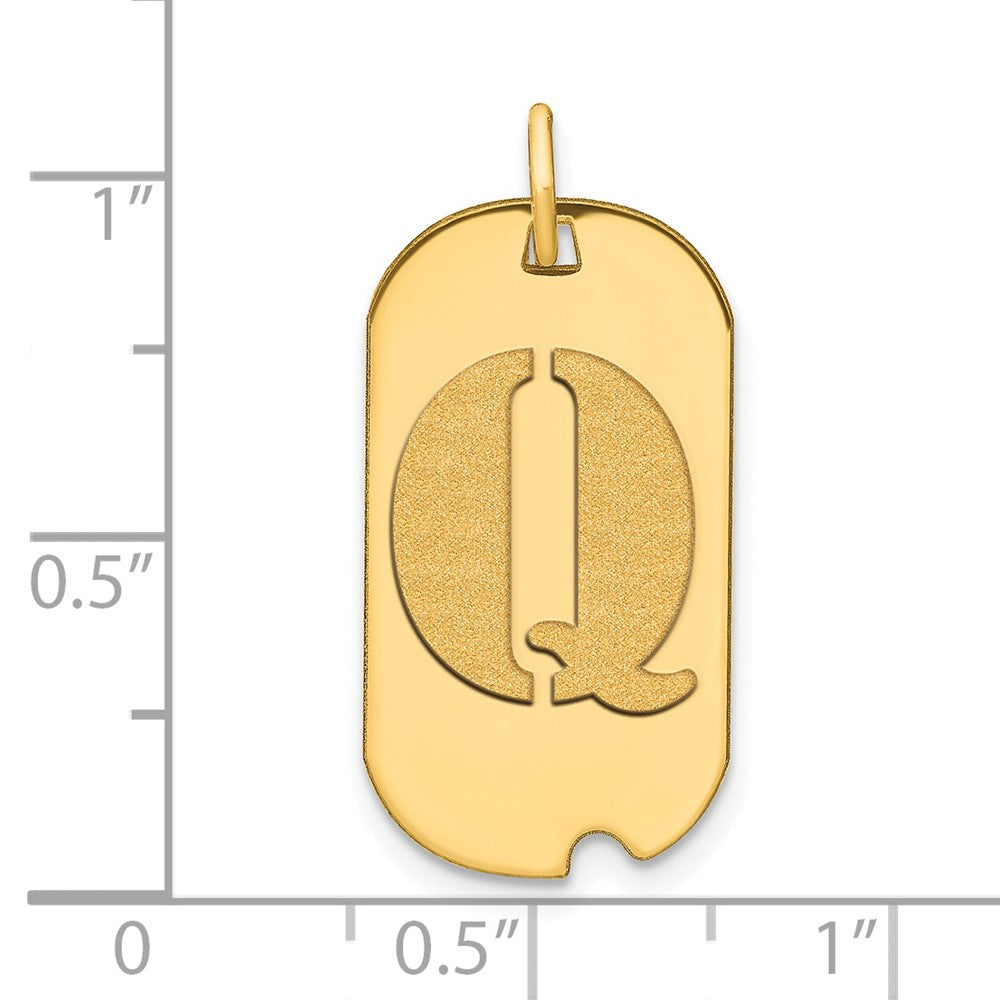 14K Gelbgold Polierter Buchstabe Q Initial Hundemarken-Anhänger