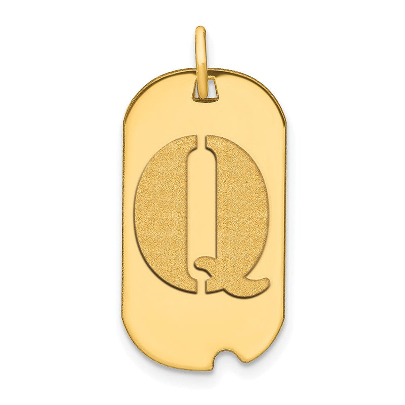 14K Gelbgold Polierter Buchstabe Q Initial Hundemarken-Anhänger