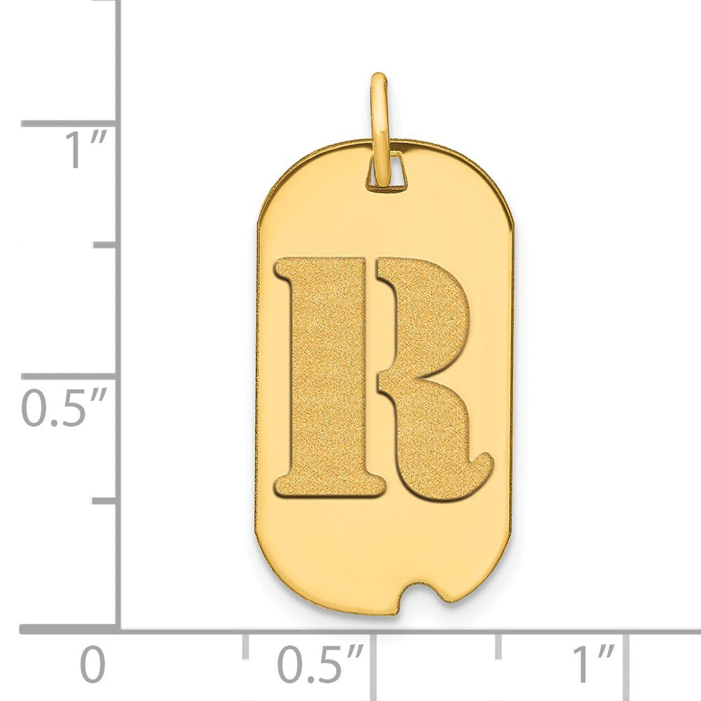 14K Gelbgold Polierter Buchstabe R Initial Hundemarke Anhänger