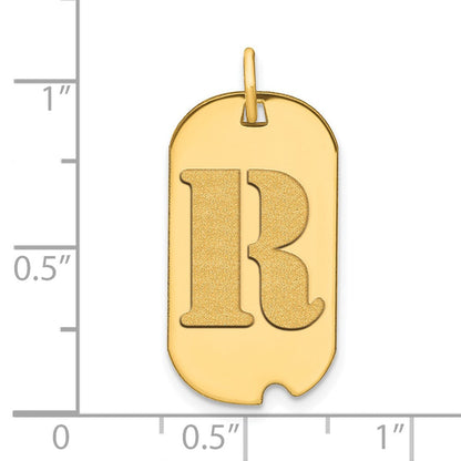 14K Gelbgold Polierter Buchstabe R Initial Hundemarke Anhänger