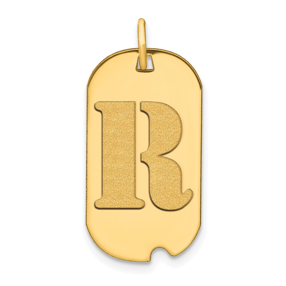 14K Gelbgold Polierter Buchstabe R Initial Hundemarke Anhänger