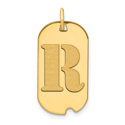 14K Gelbgold Polierter Buchstabe R Initial Hundemarke Anhänger