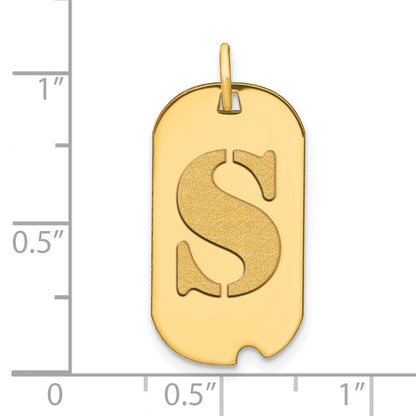 14K Gelbgold Polierter Buchstabe S Initial Dog Tag Anhänger