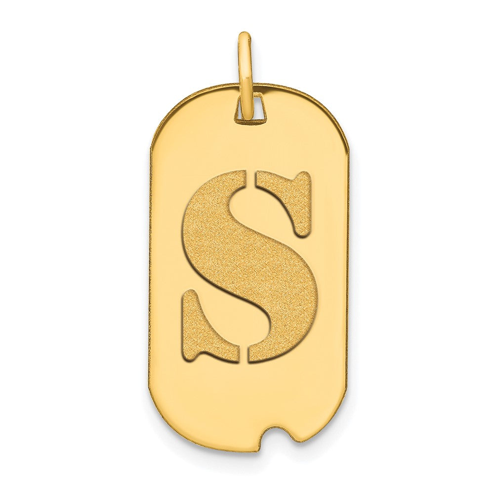 14K Gelbgold Polierter Buchstabe S Initial Dog Tag Anhänger