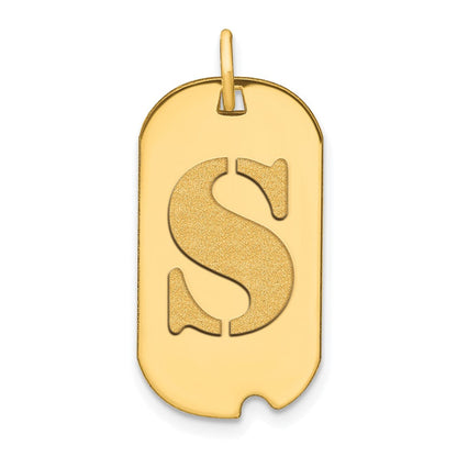 14K Gelbgold Polierter Buchstabe S Initial Dog Tag Anhänger