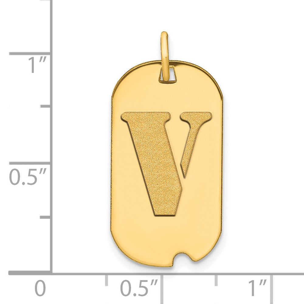 14K Gelbgold Poliert Buchstabe V Initial Hundemarke Anhänger