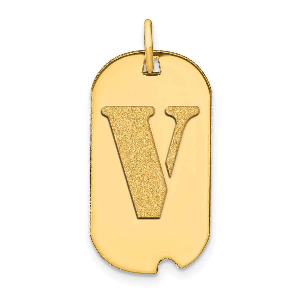 14K Gelbgold Poliert Buchstabe V Initial Hundemarke Anhänger