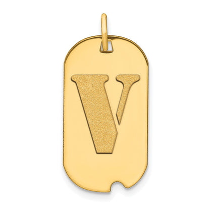 14K Gelbgold Poliert Buchstabe V Initial Hundemarke Anhänger