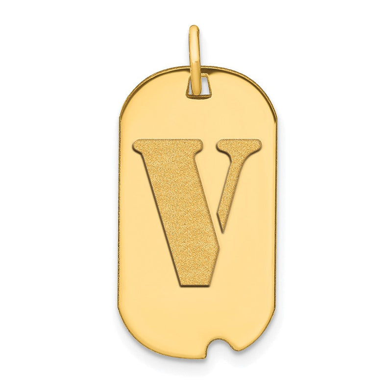 14K Gelbgold Poliert Buchstabe V Initial Hundemarke Anhänger