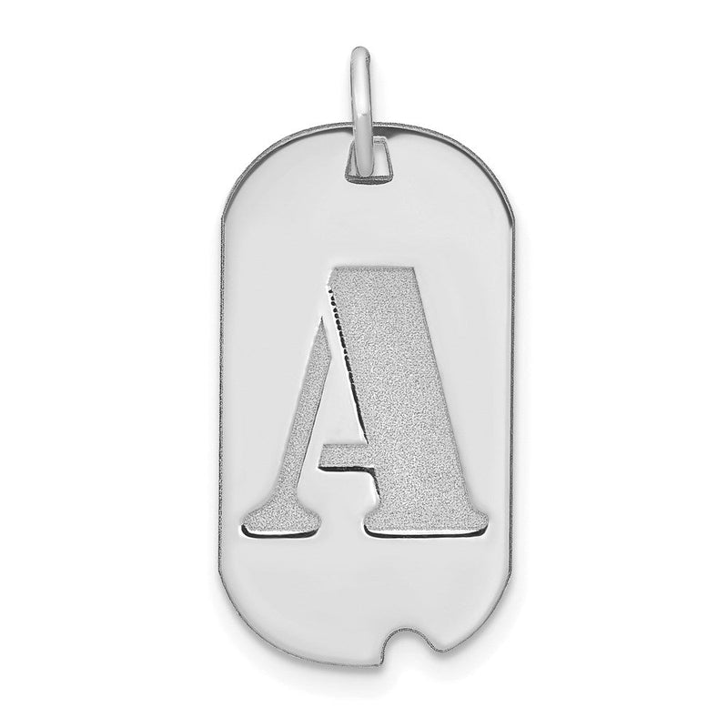 14K Weißgold polierter Buchstabe A Initial-Hundemarken-Anhänger