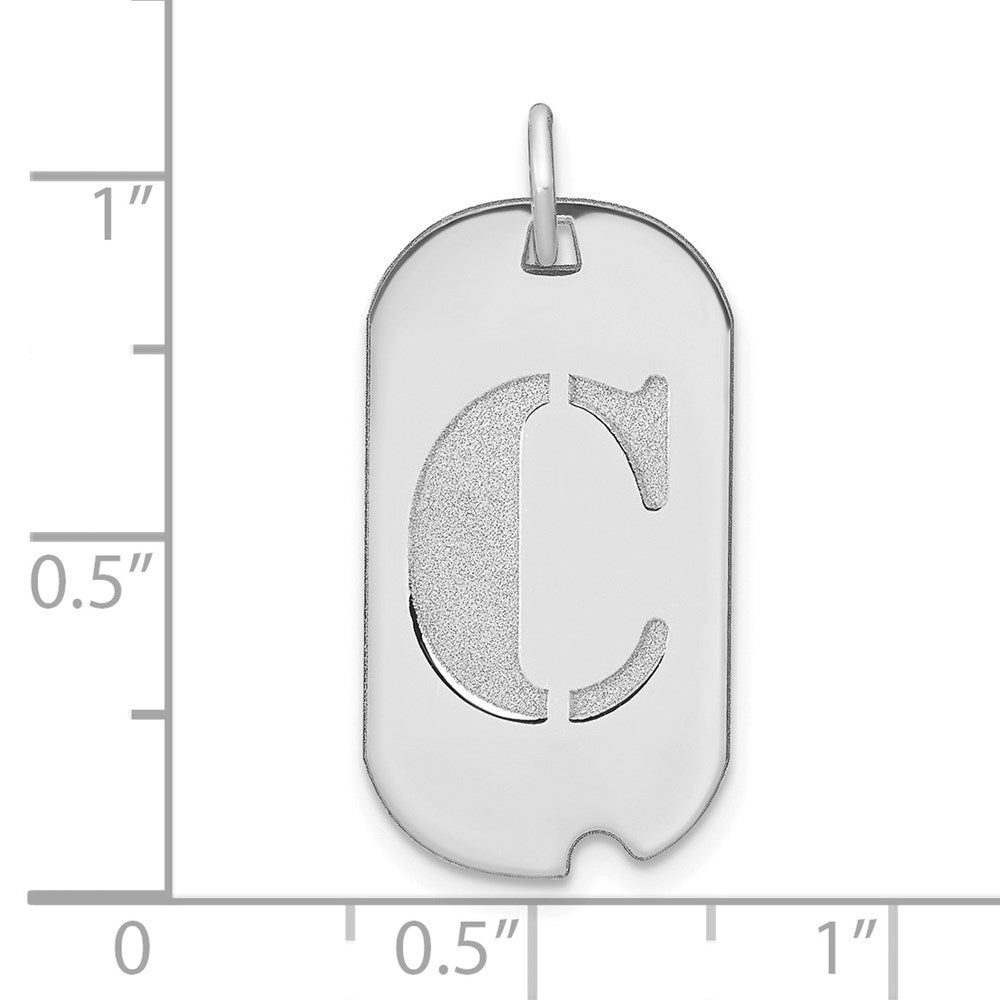 14k Weißgold Polierter Buchstabe C Initial Hundemarke Anhänger
