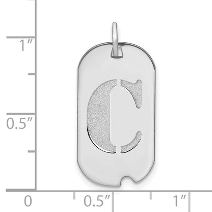 14k Weißgold Polierter Buchstabe C Initial Hundemarke Anhänger