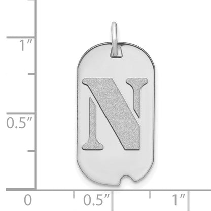 14K Weißgold Poliert Buchstabe N Initial Hundemarke Anhänger