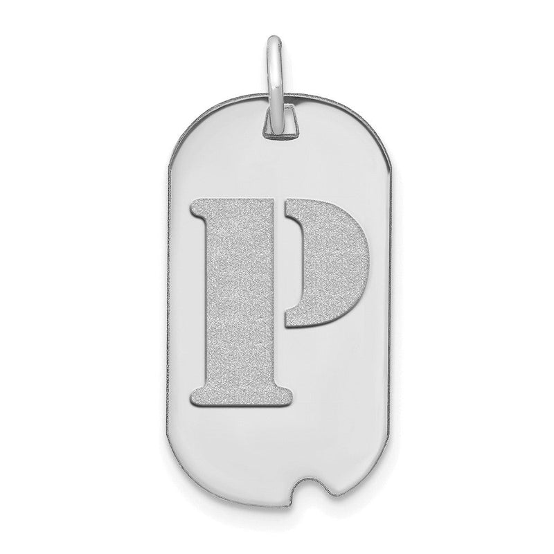 14K Weißgold Poliert Buchstabe P Initial Hundemarke Anhänger