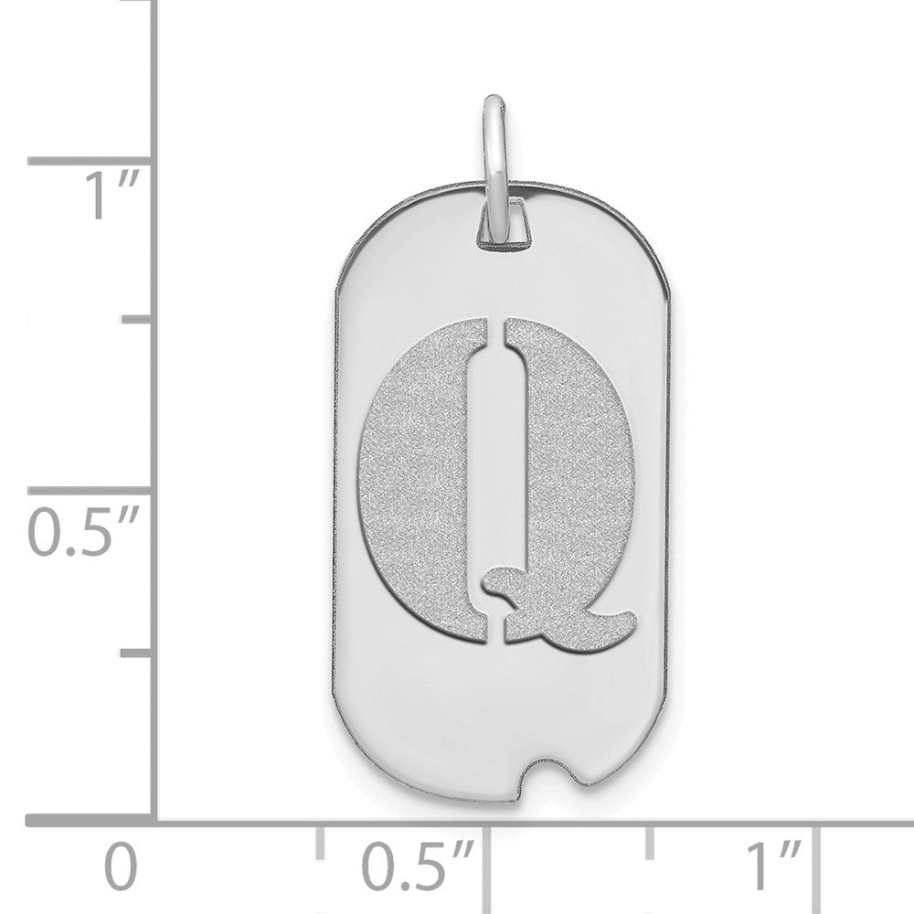 14K Weißgold Polierter Buchstabe Q Initial Hundemarke Anhänger