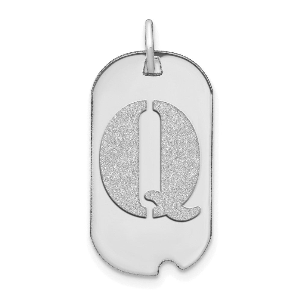 14K Weißgold Polierter Buchstabe Q Initial Hundemarke Anhänger