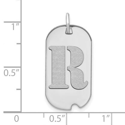 14K Weißgold Polierter Buchstabe R Initial Hundemarke Anhänger