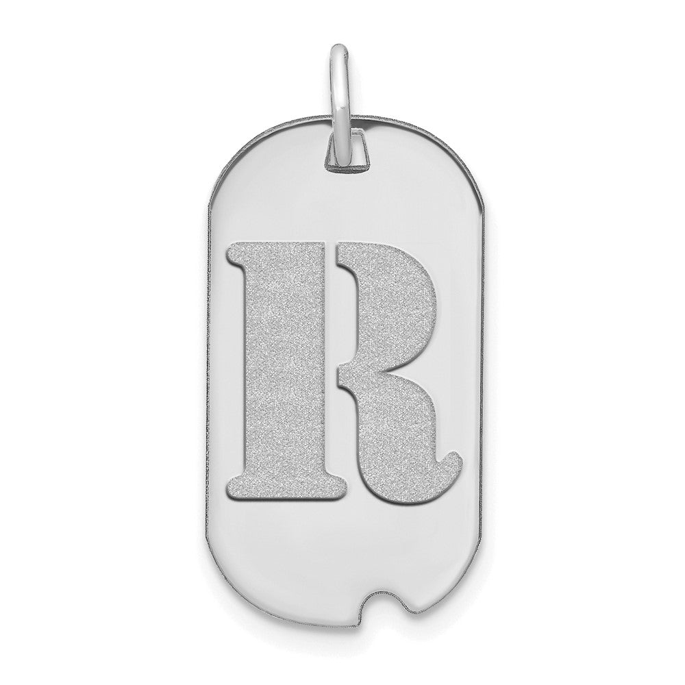14K Weißgold Polierter Buchstabe R Initial Hundemarke Anhänger