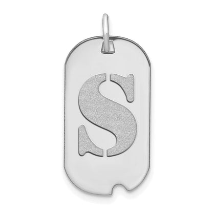 14K Weißgold Polierter Buchstabe S Initial Hundemarken-Anhänger