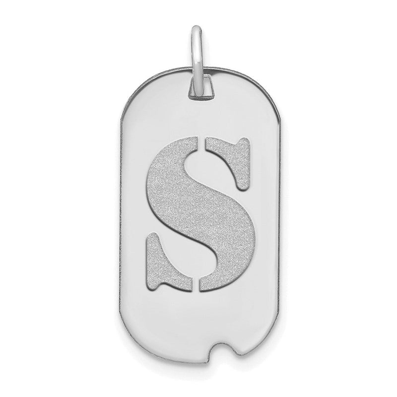 14K Weißgold Polierter Buchstabe S Initial Hundemarken-Anhänger