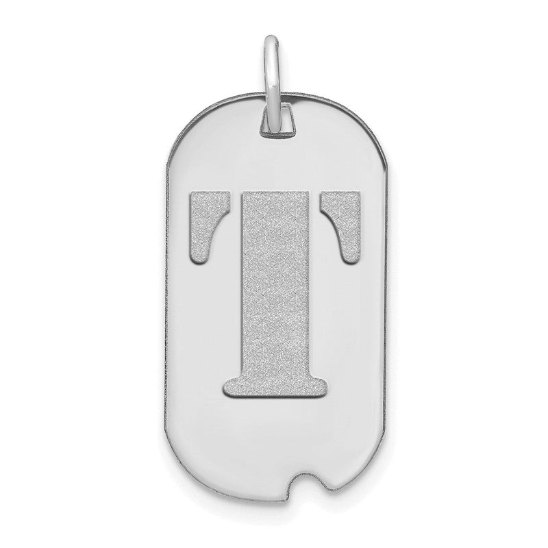 14K Weißgold Poliert Buchstabe T Initial Dog Tag Anhänger