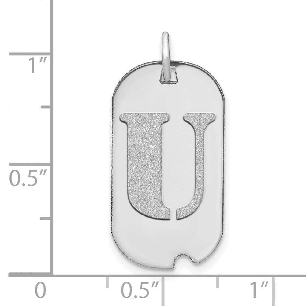 14K Weißgold Polierter Buchstabe U Initial Hundemarke Anhänger