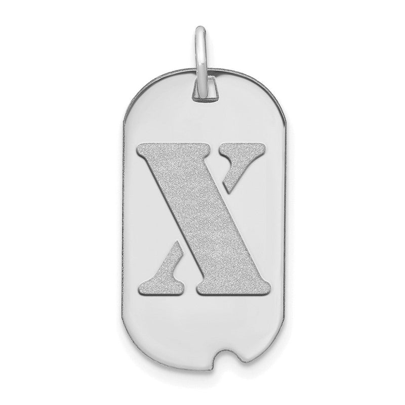 14k Weißgold Polierter Buchstabe X Initial Hundemarke Anhänger
