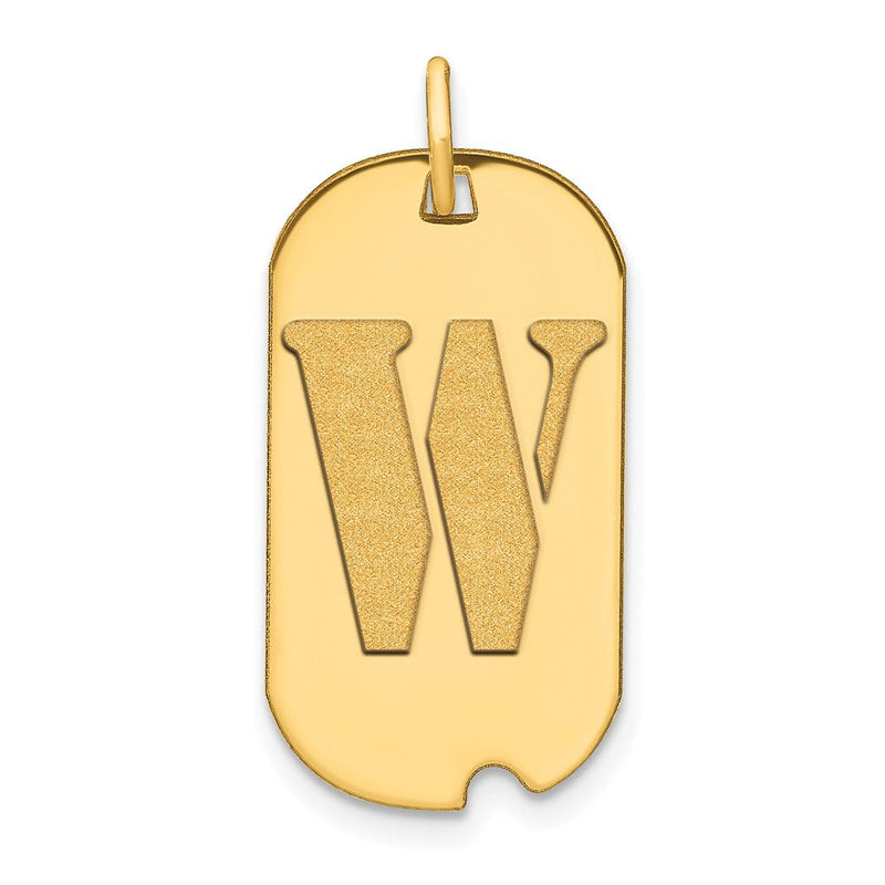 14K Gelbgold Poliert Buchstabe W Initial Dog Tag Anhänger