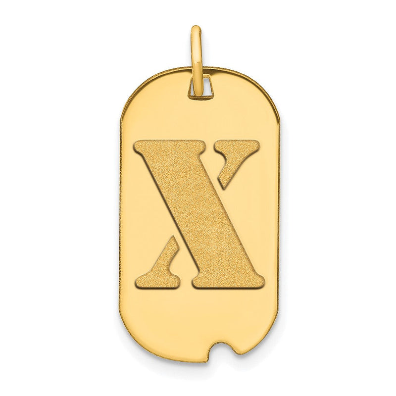 14K Gelbgold Polierter Buchstabe X Initial Hundemarke Anhänger