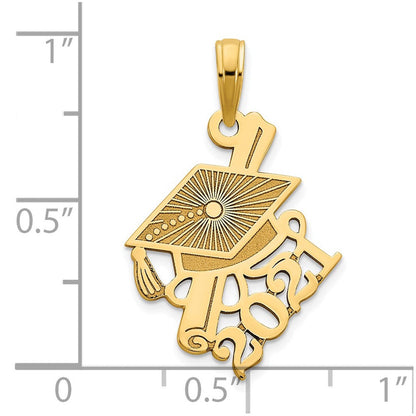 14K Gelbgold Charm „Abschlusskappe und schräges Diplom 2021“