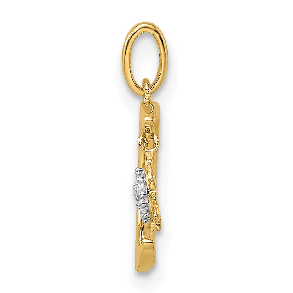 14K Gelbgold 14K Zirkonia Diamantiert Mond und Stern Anhänger