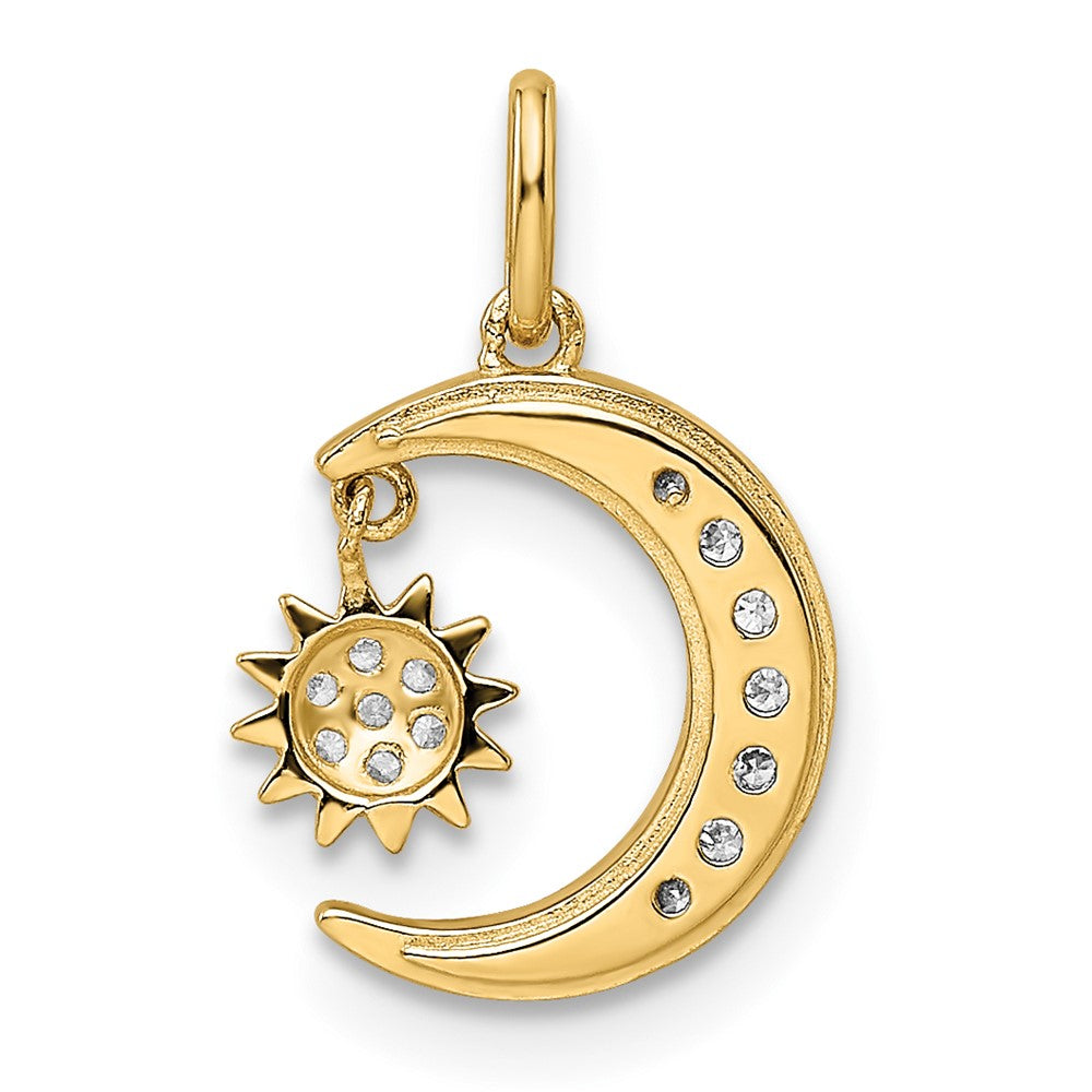14K Gelbgold 14K Zirkonia Diamantiert Mond und Stern Anhänger
