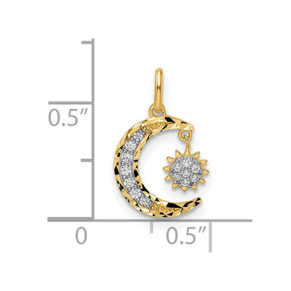 14K Gelbgold 14K Zirkonia Diamantiert Mond und Stern Anhänger