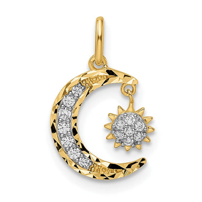 14K Gelbgold 14K Zirkonia Diamantiert Mond und Stern Anhänger