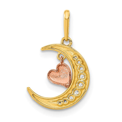 14K Bicolor 14K Bicolor Zirkonia Mond Herz Anhänger