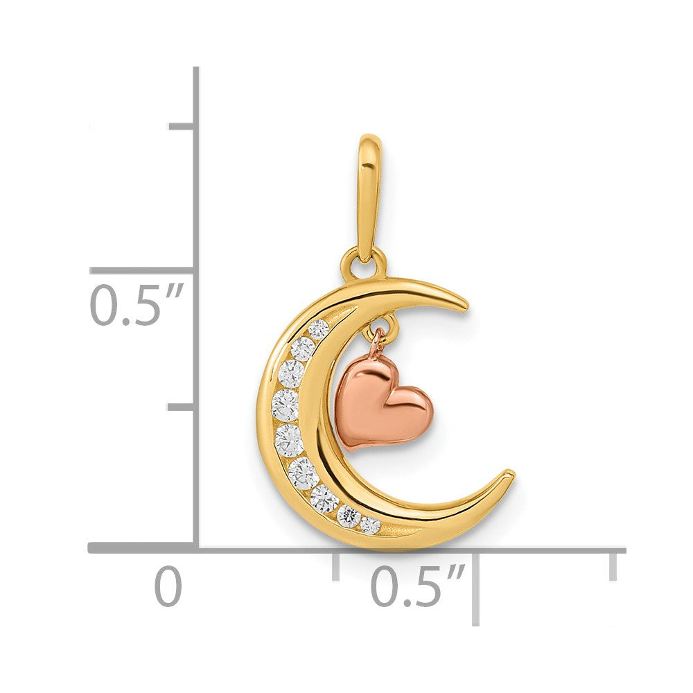 14K Bicolor 14K Bicolor Zirkonia Mond Herz Anhänger