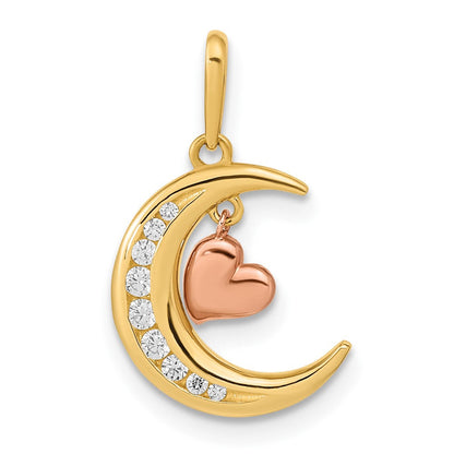 14K Bicolor 14K Bicolor Zirkonia Mond Herz Anhänger