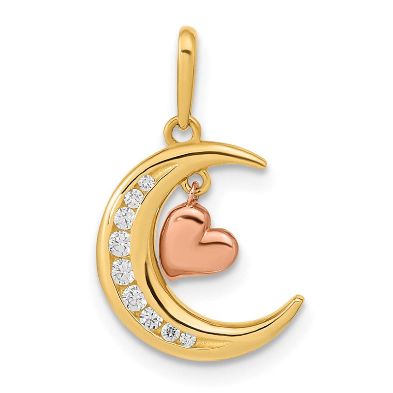 14K Bicolor 14K Bicolor Zirkonia Mond Herz Anhänger