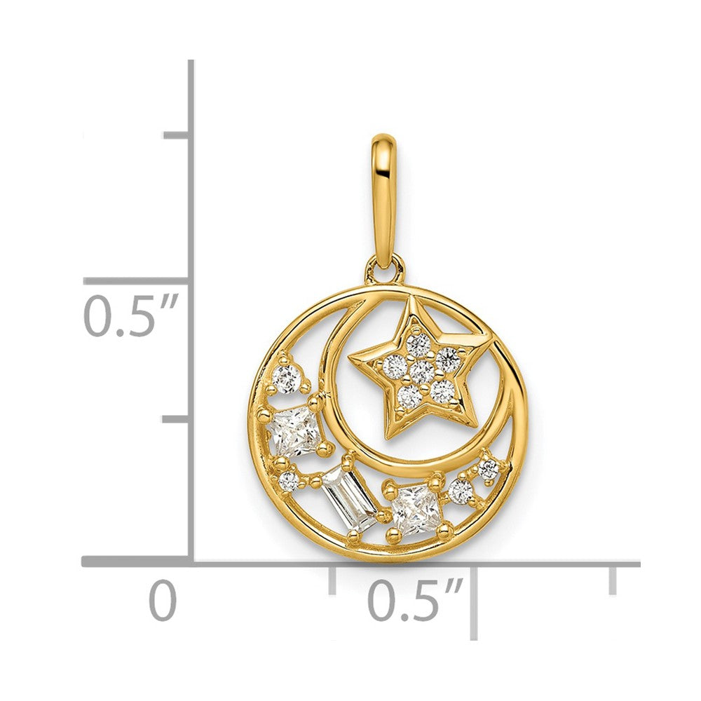 14K Gelbgold 14K Zirkonia Stern & Mond Anhänger