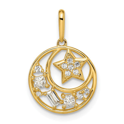 14K Gelbgold 14K Zirkonia Stern & Mond Anhänger